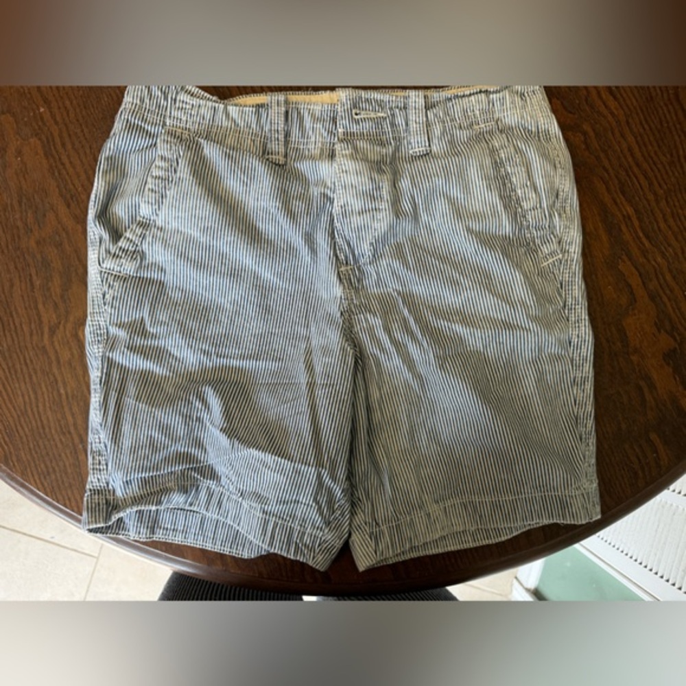 ABERCROMBIE & FITCH Chino Style Button Fly Striped Shorts-Cotton-blue/white-SZ28